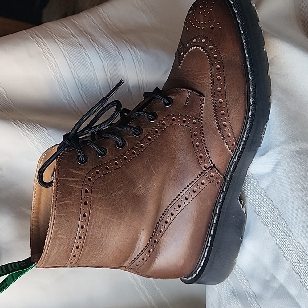 Solovair Brown Boots with Brogue Style and Wingtip Detailing